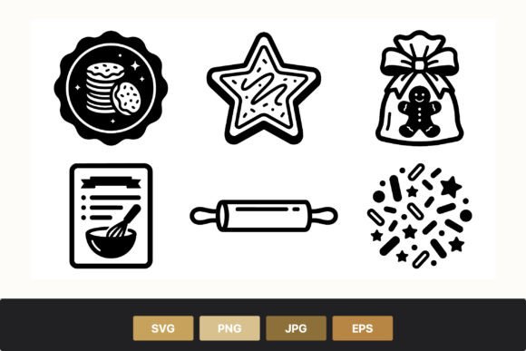 Black White Christmas Cookie Icons & Illustrations