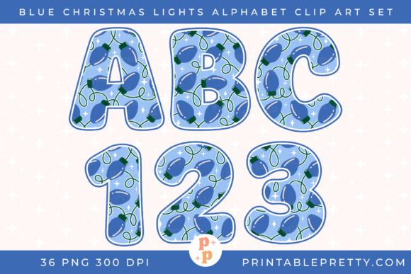 Blue Christmas Lights Alphabet PNG Illustrations