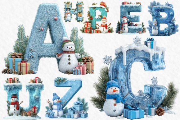 Christmas Alphabet Letters Snowman Png Illustrations