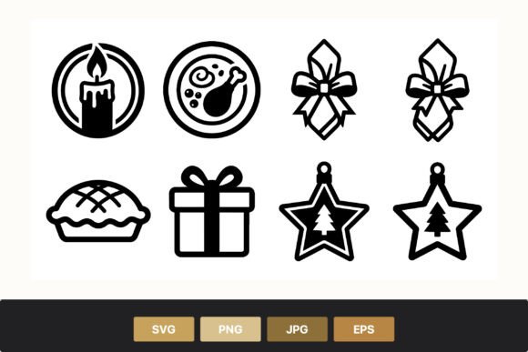 Christmas Black White Holiday Icons & Illustrations