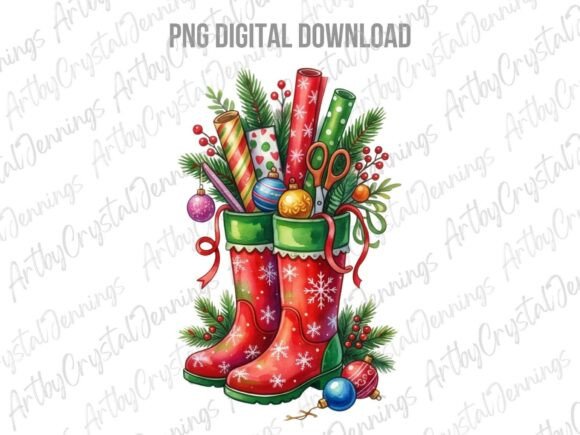 Christmas Boots Wrapping Paper PNG & Illustrations