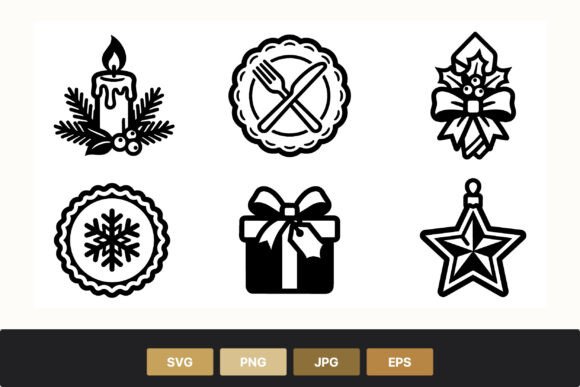 Christmas Candle Wreath Gift Star Icons Illustrations
