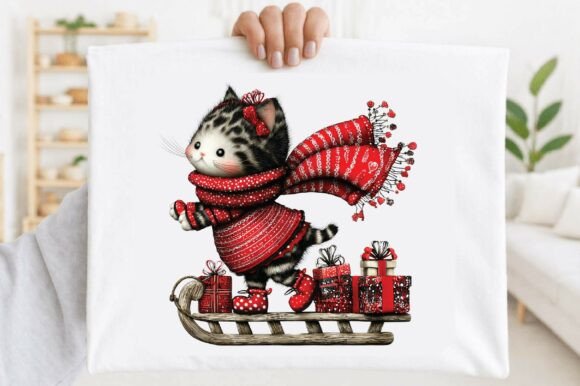 Christmas Cat Sleigh Clipart: Festive Illustrations
