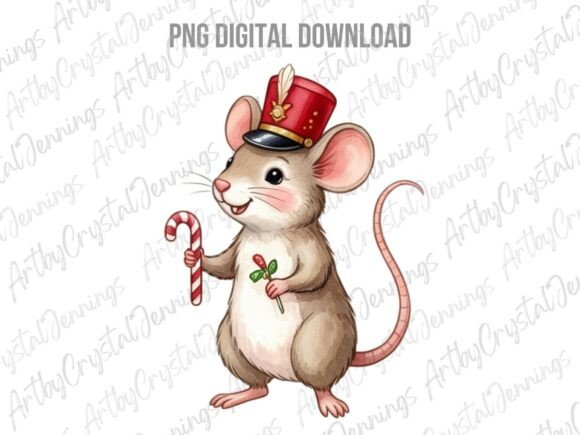 Christmas Holiday Mouse with Candy Cane Illustrations