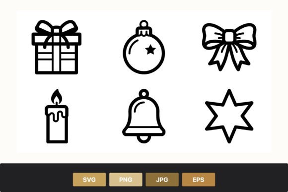 Christmas Icon Set Gift Candle Bell Star Illustrations