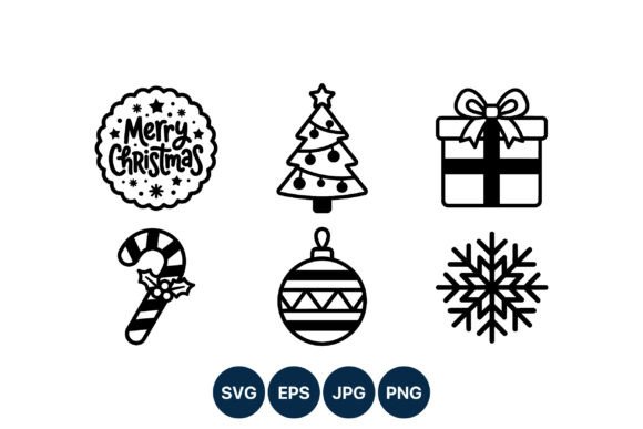 Christmas Icons Black White Christmas Illustrations