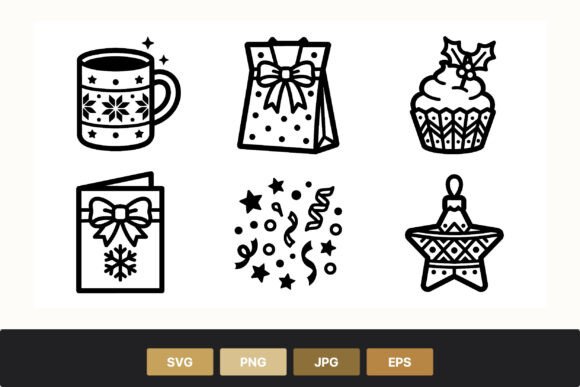 Christmas Icons Cup Gift Cupcake Star Illustrations