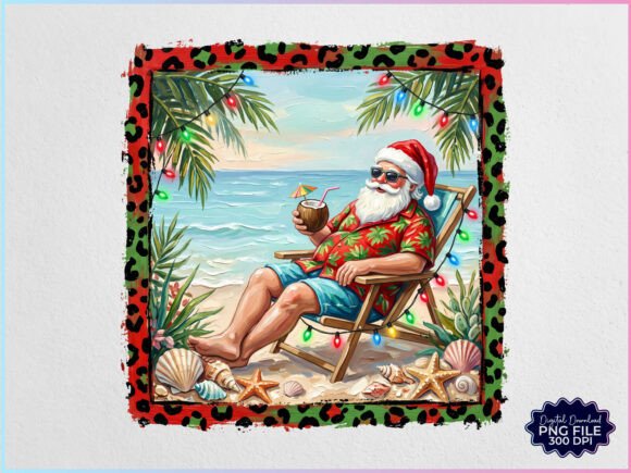 Christmas in July Beach Santa PNG Illustrations