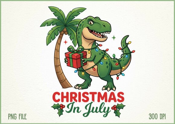 Christmas in July Dinosaur Summer PNG Illustrations