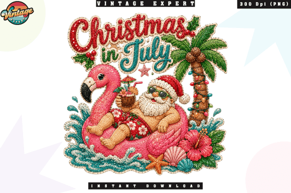 Christmas in July Flamingo Santa PNG & Illustrations