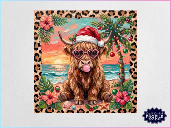 Christmas in July Highland Cow PNG Illustrations