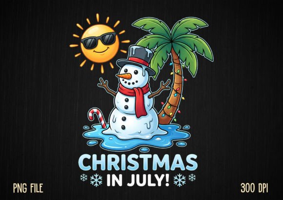 Christmas in July Snowman Summer PNG & Illustrations