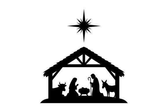 Christmas Nativity Scene Silhouette with Illustrations