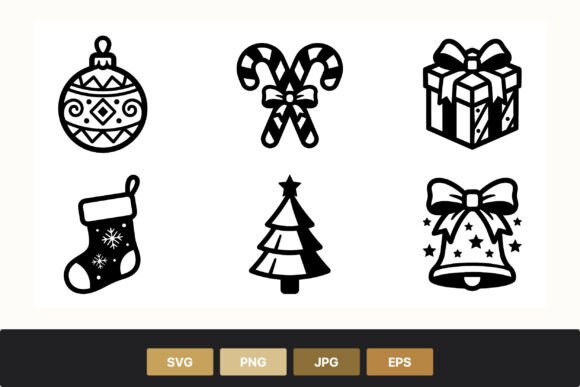 Christmas Ornament Icons Black White Illustrations