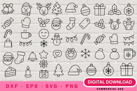 Christmas Outlines SVG Bundle: Holiday Illustrations