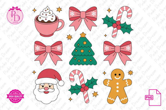 Christmas PNG Pink Santa Coquette Bow Illustrations