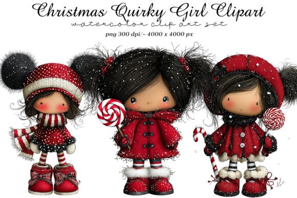 Christmas Quirky Girl Clipart & Illustrations