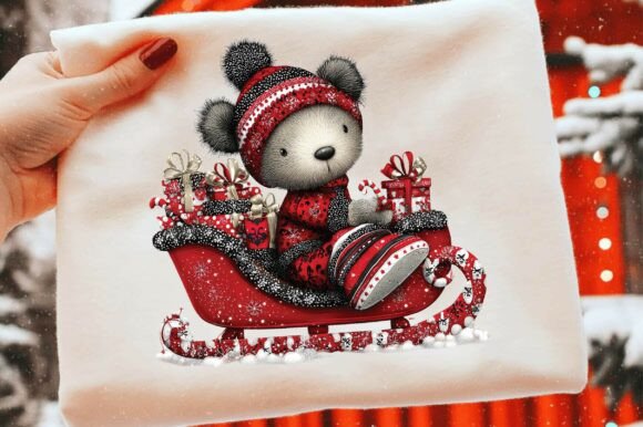 Christmas Teddy Bear Sleigh Clipart & Illustrations