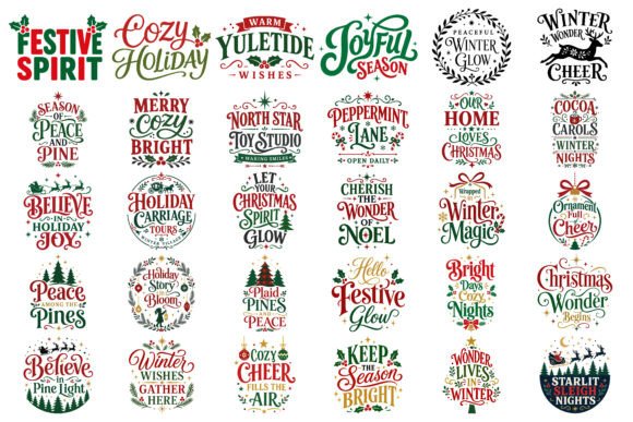 Christmas Winter Typography Bundle & Illustrations