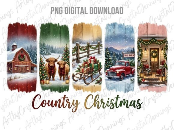 Country Christmas Brushstroke PNG Illustrations