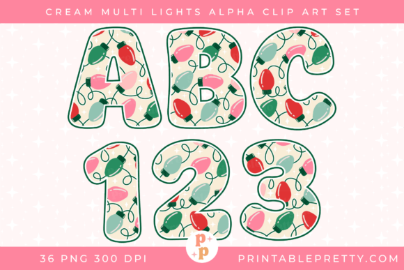Cream Christmas Lights Alphabet PNG & Illustrations