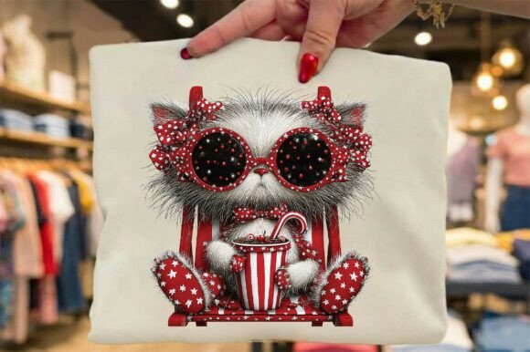 Cute Christmas Cat with Sunglasses Illustrations