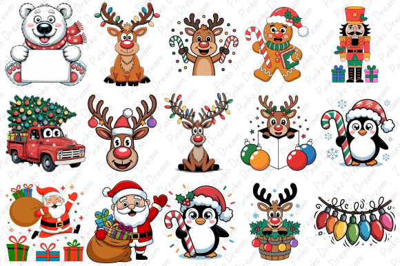 Cute Christmas Characters Bundle Designs & Illustrations