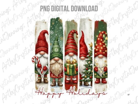 Cute Happy Holiday Christmas Gnome PNG & Illustrations