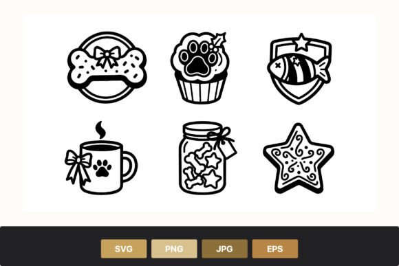 Dog Bone Paw Print Cupcake Christmas Illustrations