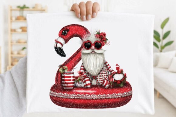 Flamingo Pool Float Christmas Gnome PNG Illustrations