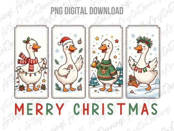Folk Art Geese PNG: Christmas Illustrations