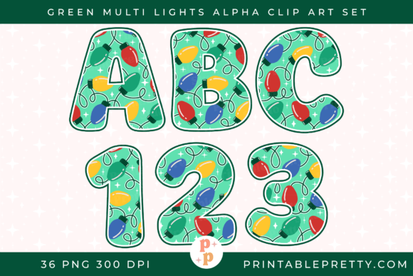 Green Christmas Lights Alphabet PNG Illustrations