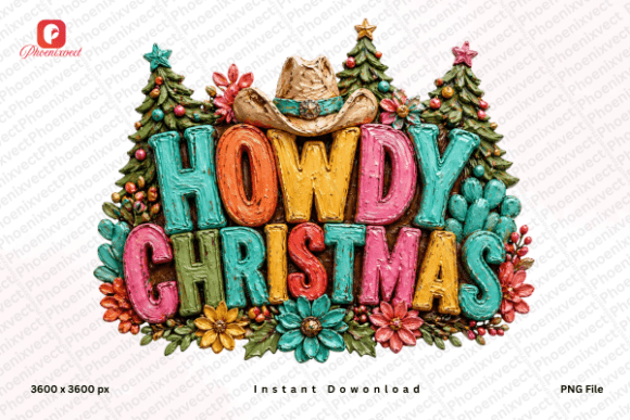 Hand Painted Howdy Christmas PNG & Illustrations