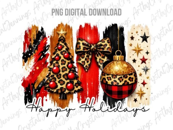 Happy Holidays Christmas Leopard PNG & Illustrations