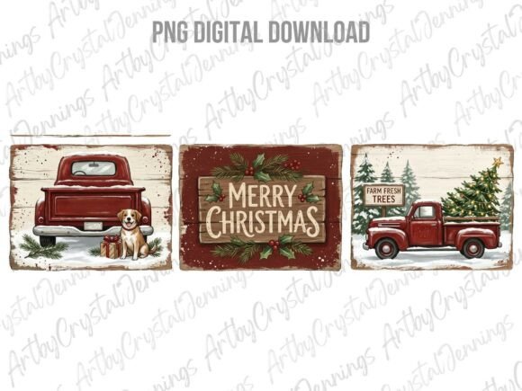 Holiday Merry Christmas Tree Truck PNG & Illustrations