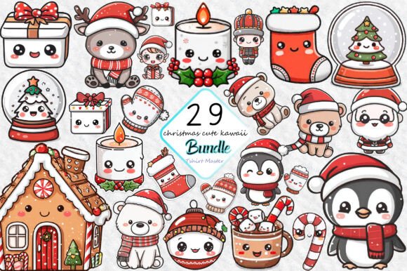 Kawaii Cute Christmas Clipart and Illustrations