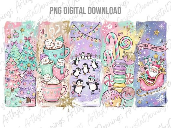Pastel Christmas Holiday Brushstroke PNG Illustrations