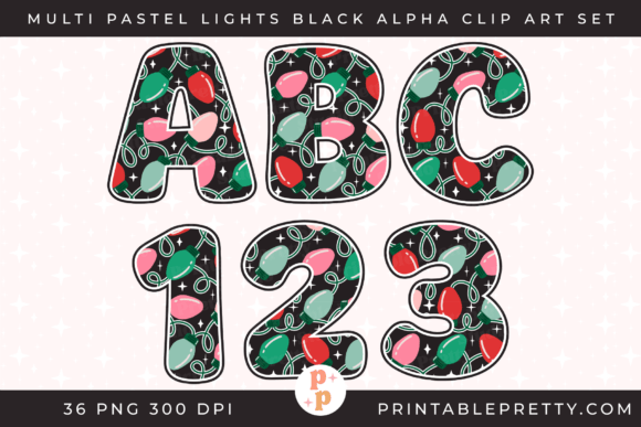 Pastel Christmas Lights Alphabet PNG & Illustrations
