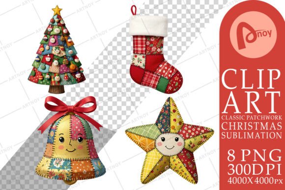 Patchwork Christmas Folk Art Sublimation & Illustrations
