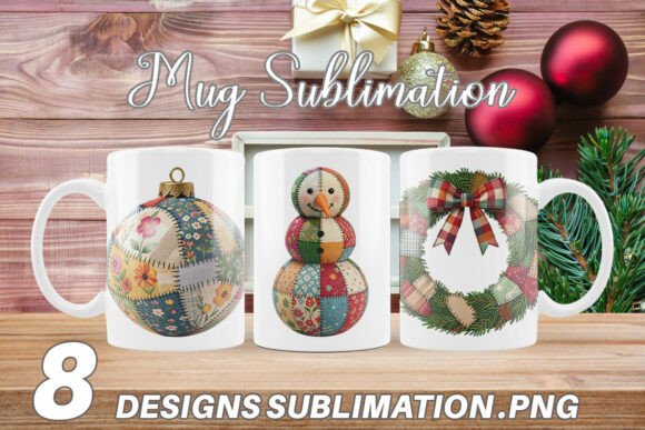 Patchwork Christmas Quilted Mug Wrap Illustrations