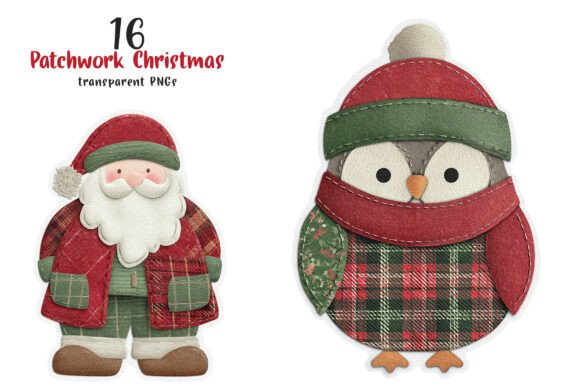 Patchwork Christmas Stickers Bundle: Festive Illustrations