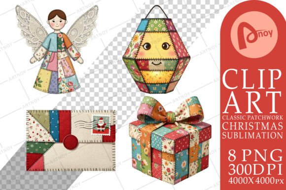 Patchwork Christmas Sublimation PNGs & Illustrations