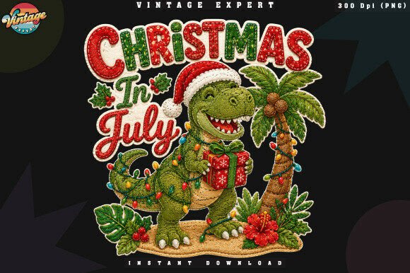 Summer Christmas in July Dinosaur PNG & Illustrations