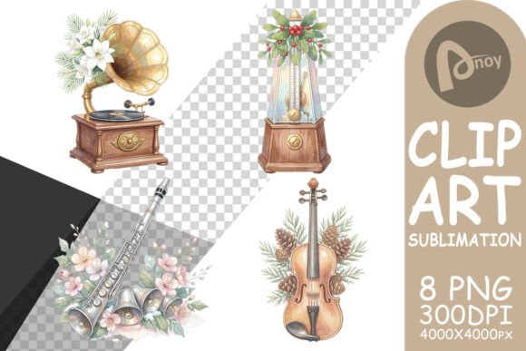 Victorian Christmas Musical Sublimation Illustrations