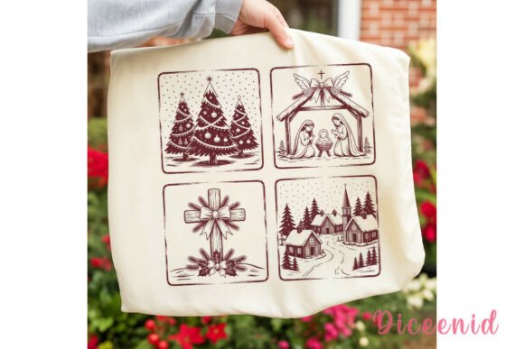 Vintage Red Christmas Scenes PNG Clipart & Illustrations