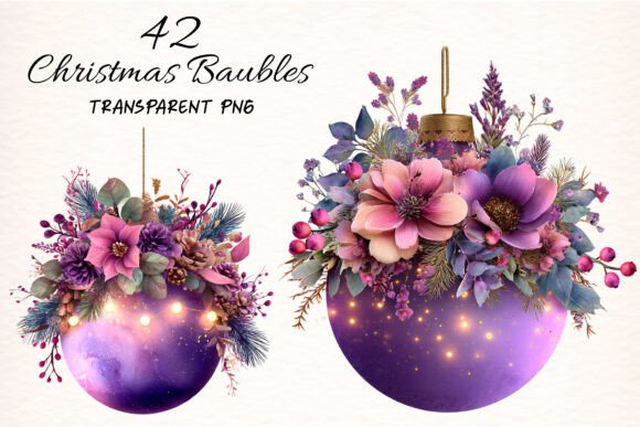 Watercolor Christmas Baubles Clipart & Illustrations