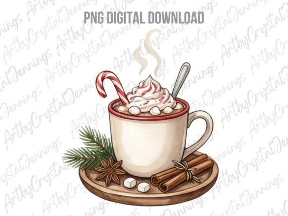 Watercolor Christmas Hot Cocoa Mug PNG Illustrations