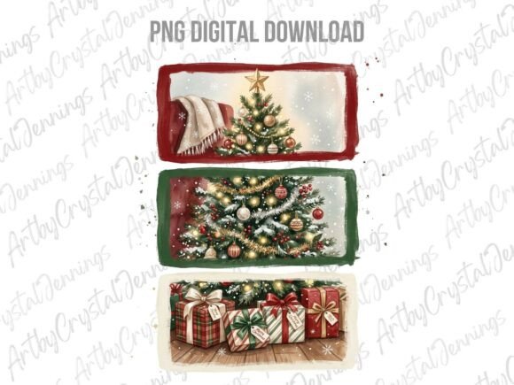 Watercolor Christmas Tree with Gifts PNG Illustrations