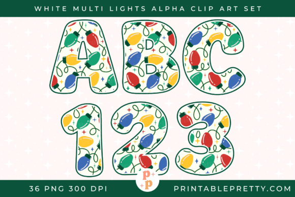 White Christmas Lights Alphabet PNG Illustrations