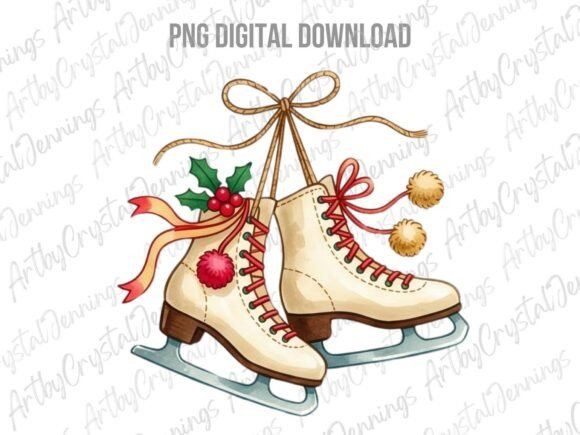 Winter Christmas Ice Skates PNG Illustrations